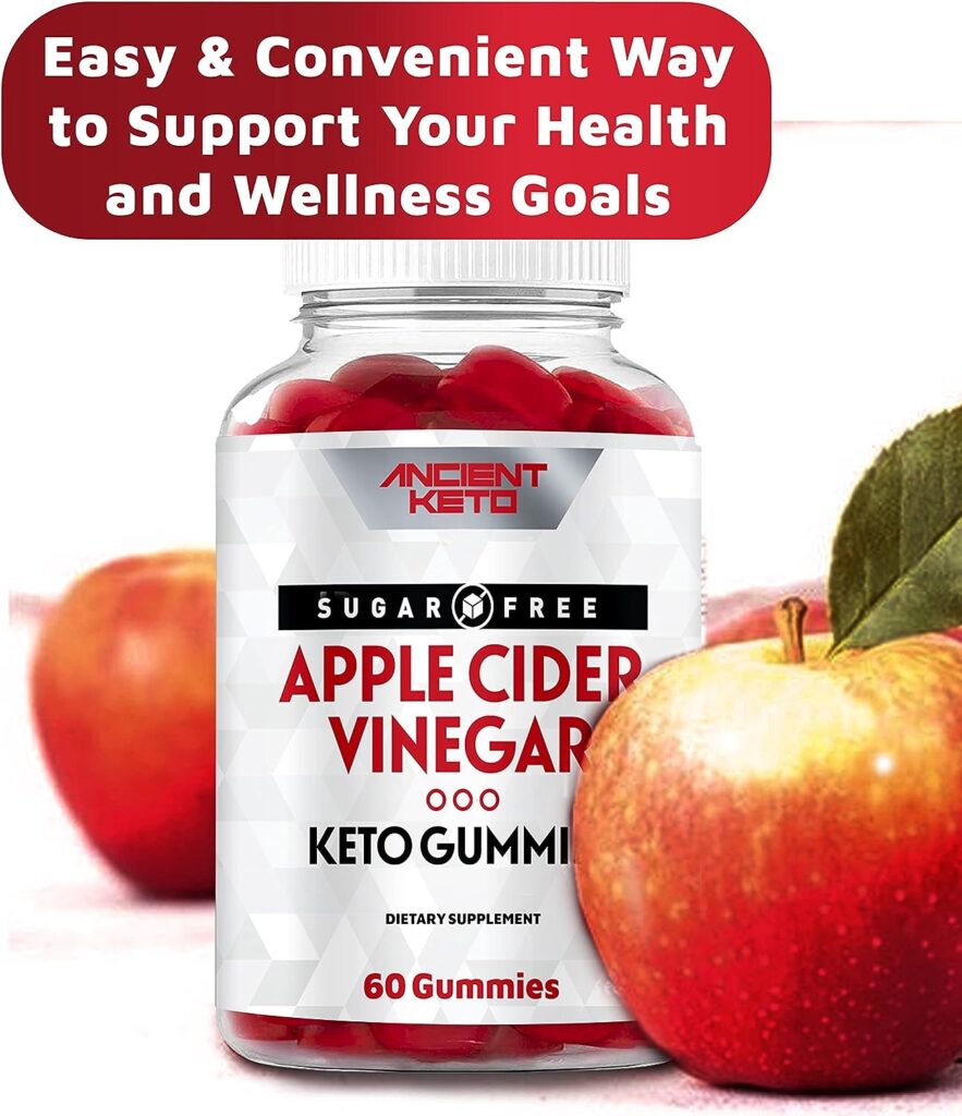 Ancient Keto Sugar Free Apple Cider Vinegar Gummy, Supports Healthy Digestion, Gut Health, Gluten Free, Vegan, Great Tasting ACV Sugarless Gummies, 500mg Apple Cider Vinegar per Serving, (60 count)