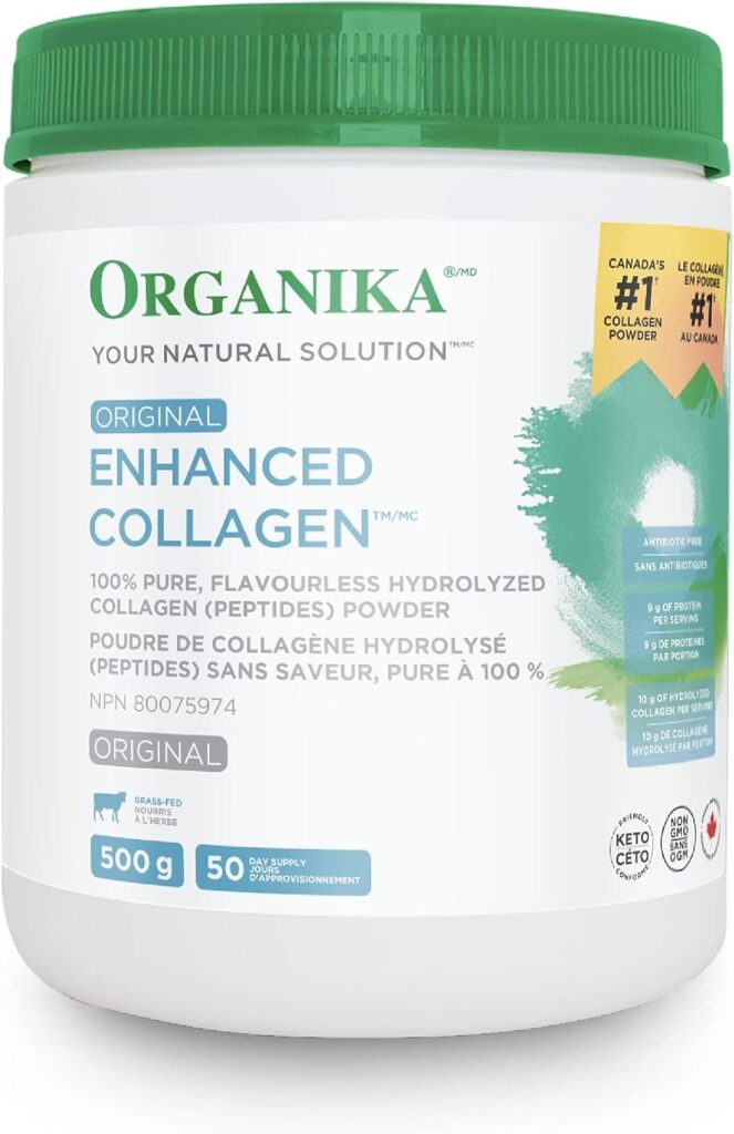 Organika Enhanced Collagen Peptides Protein Powder For Healthy Hair, Skin, Nails, Joints - Hydrolyzed For Better Absorption – Grass-Fed, Non-GMO - Unflavoured 500g