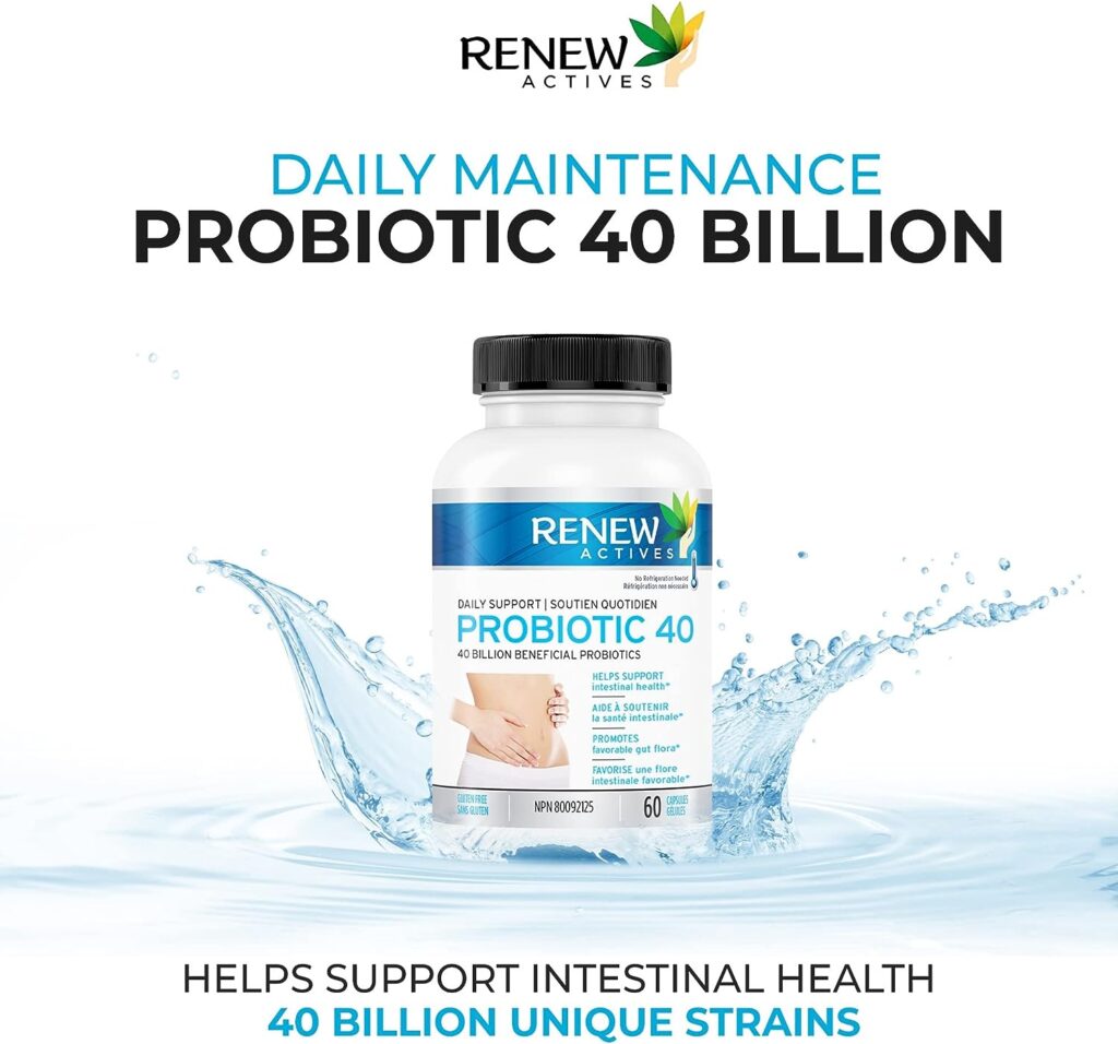 Renew Actives Double Strength Probiotic: High Potency Probiotic 40 Billion CFU - Probiotics for Men and Women for Digestive Health  Favourable Gut Flora - Daily Support for Both Men and Women. Probiotic 40 Supplement - 60 Capsules (2 Packs)